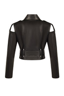 Avanti Woman Black Off-Shoulder Short Biker Leather Jacket | Derimod