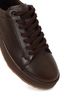 Erkek Kahverengi Bağcıklı Deri Sneaker | Derimod