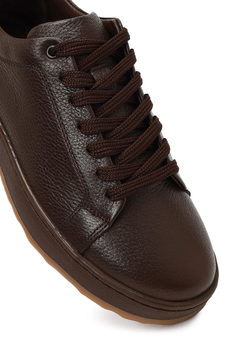Erkek Kahverengi Bağcıklı Deri Sneaker