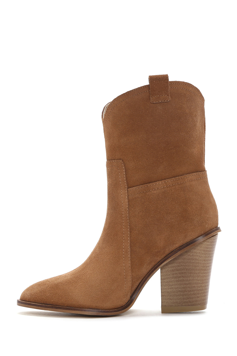 Women's Tan Thick Heeled Suede Cowboy Boots