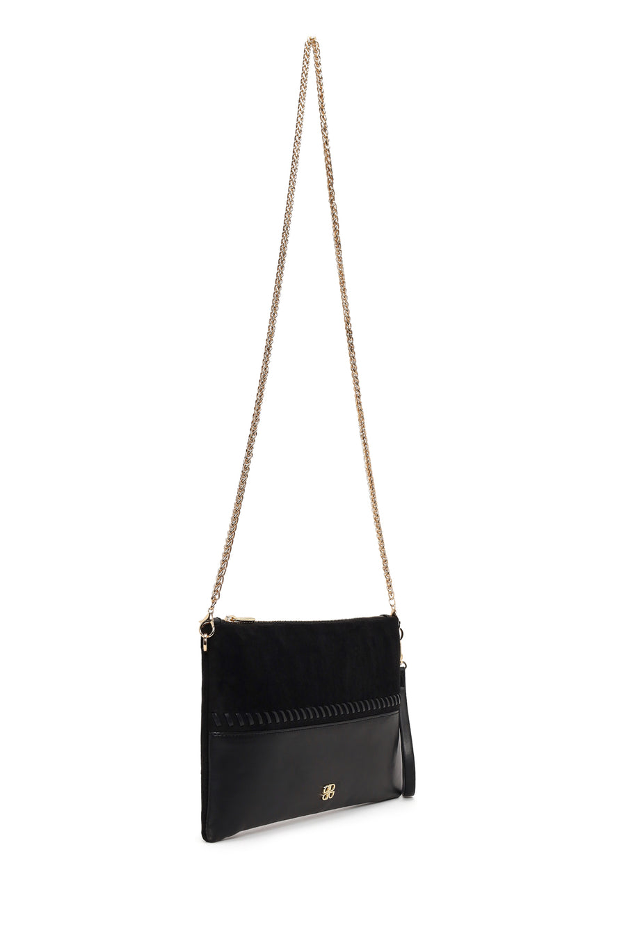 Woman Black Braided Chain-Strap Clutch Bag