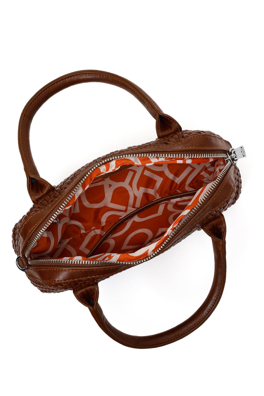 Woman Brown Long-Strap Braided Shoulder Bag