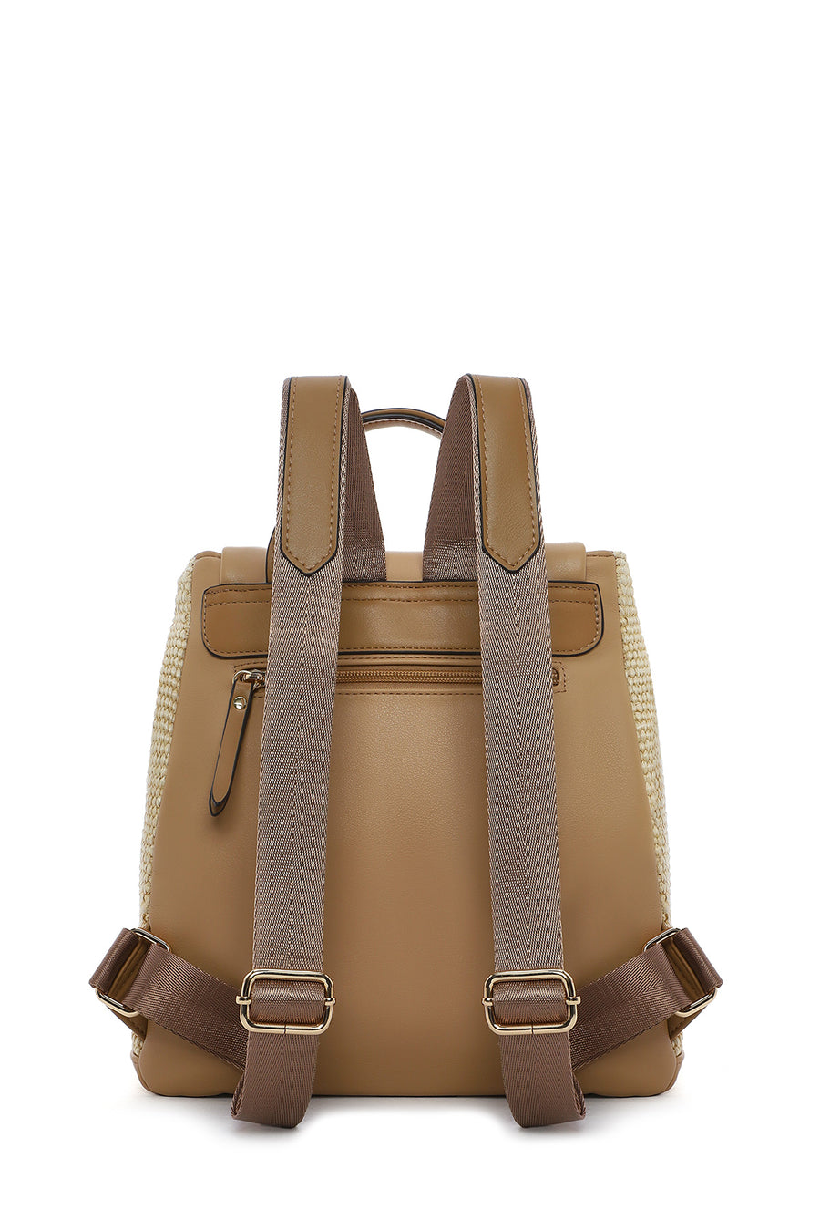 Women's Beige Straw Detail Backpack