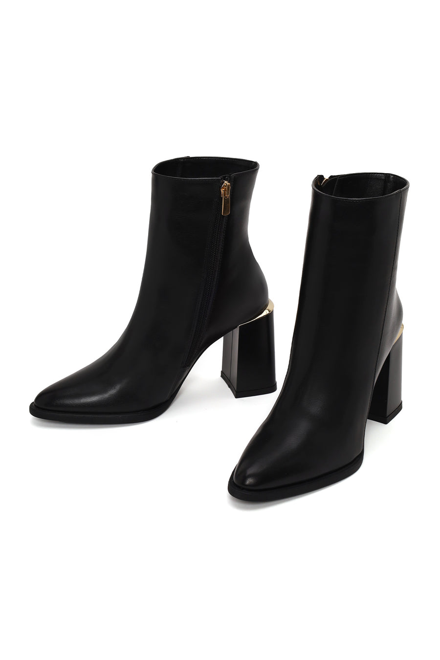 Woman Black Zip Closure Thick-Heeled Leather Boots