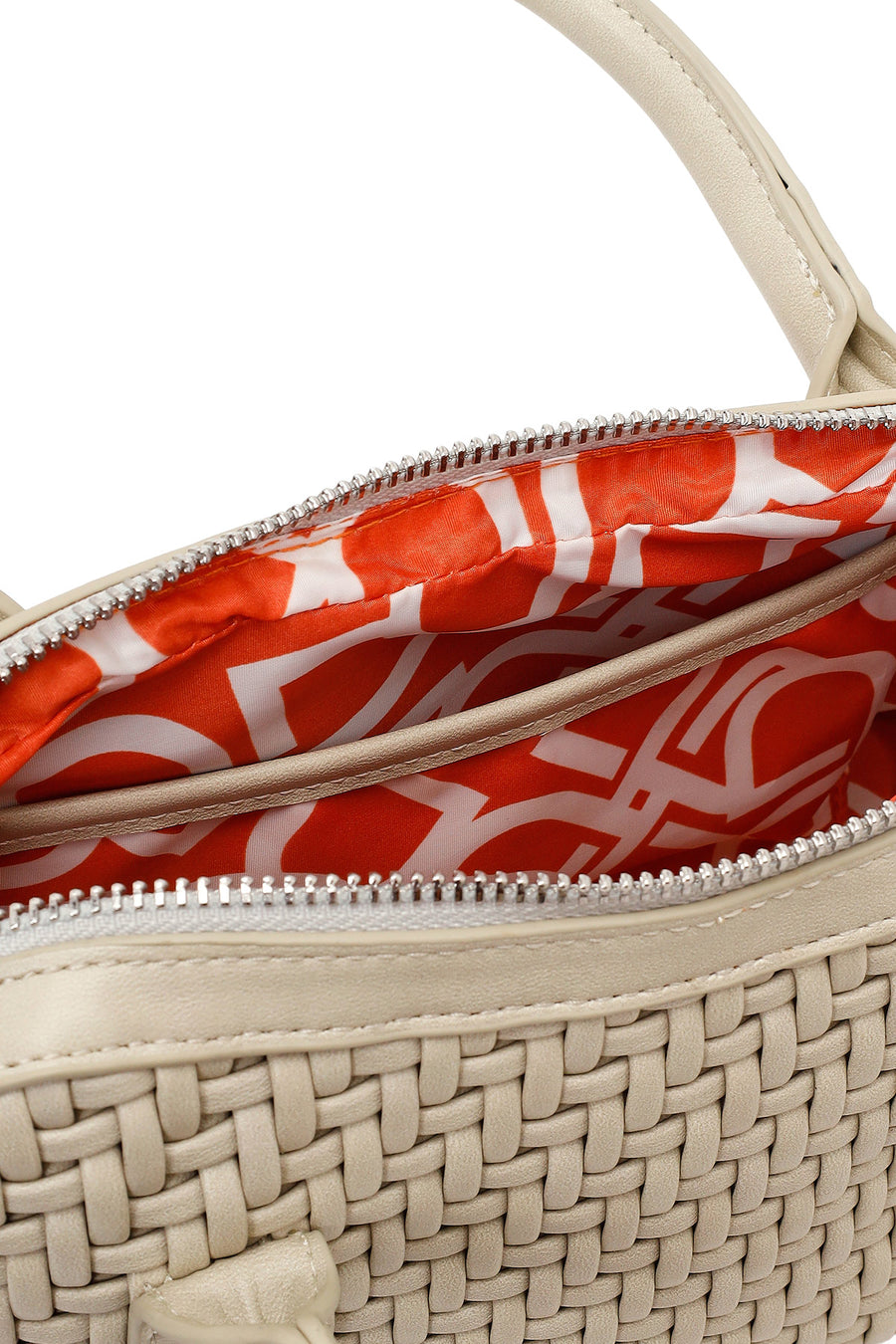 Woman Cream Long-Strap Braided Shoulder Bag