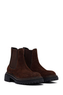 Woman Brown Thick-Soled Suede Leather Chelsea Boots | Derimod