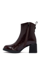 Woman Burgundy Zip Closure Chunky-Heeled Boots | Derimod
