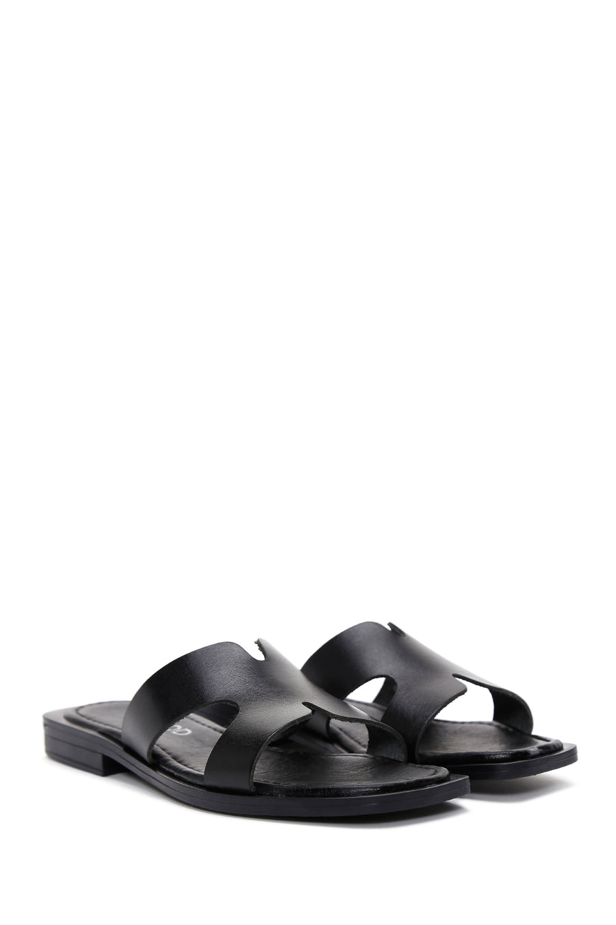 Women's Black Leather Slippers