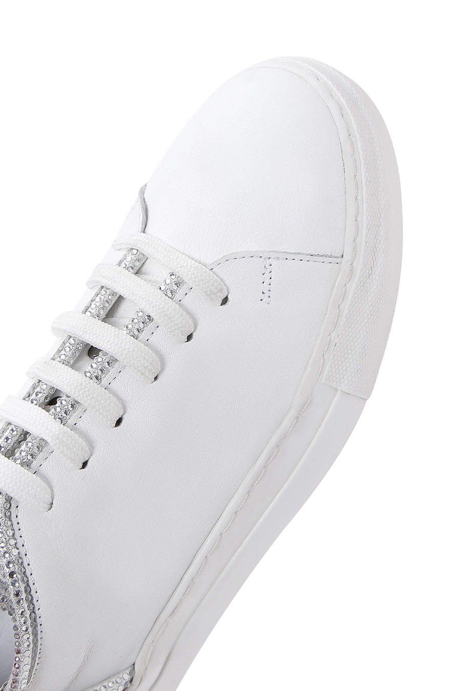 Kadın Beyaz Bağcıklı Taşlı Deri Sneaker