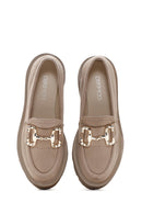 Women's Beige Suede Buckle Masculine Loafer | Derimod
