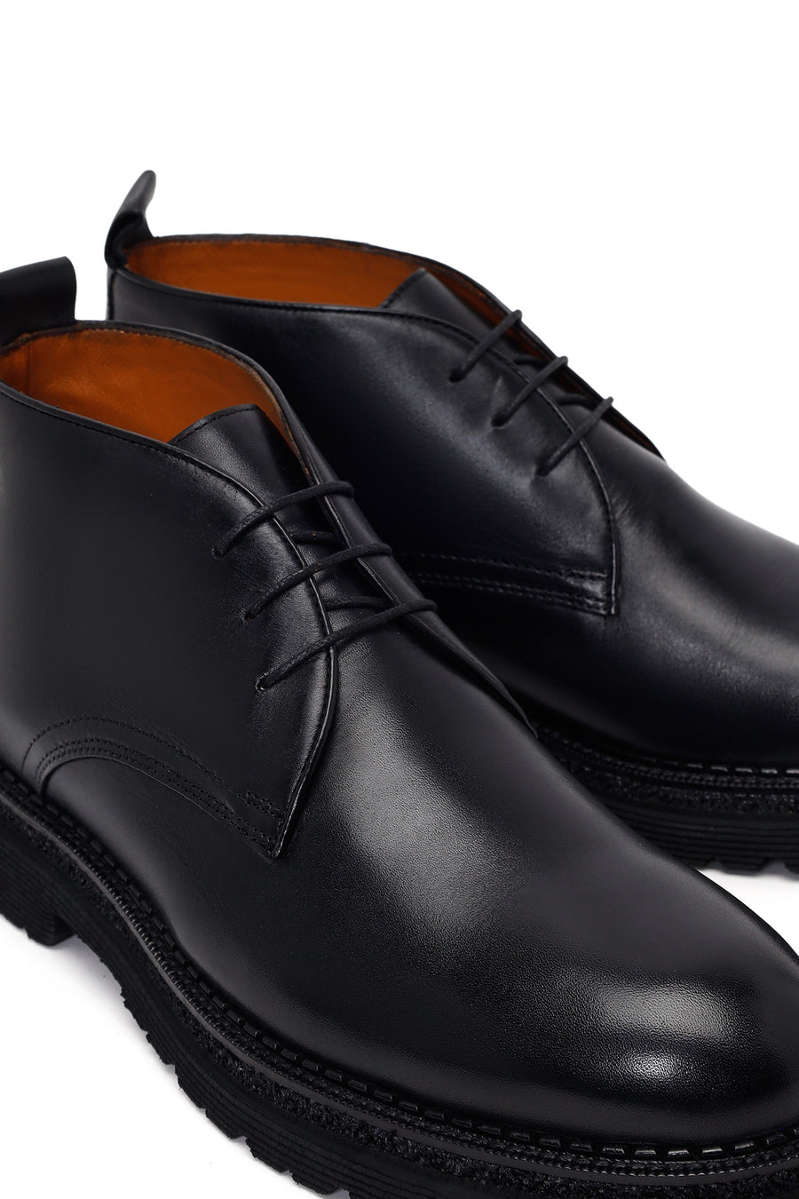 Male Black Lace-up Leather Casual Boots
