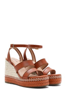 Women's Tan Ankle Buckle Wedge Heel Espadrille Sandals | Derimod