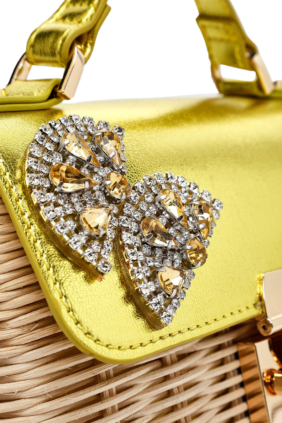 Women's Yellow Accessory Long Strap Straw Crossbody Bag
