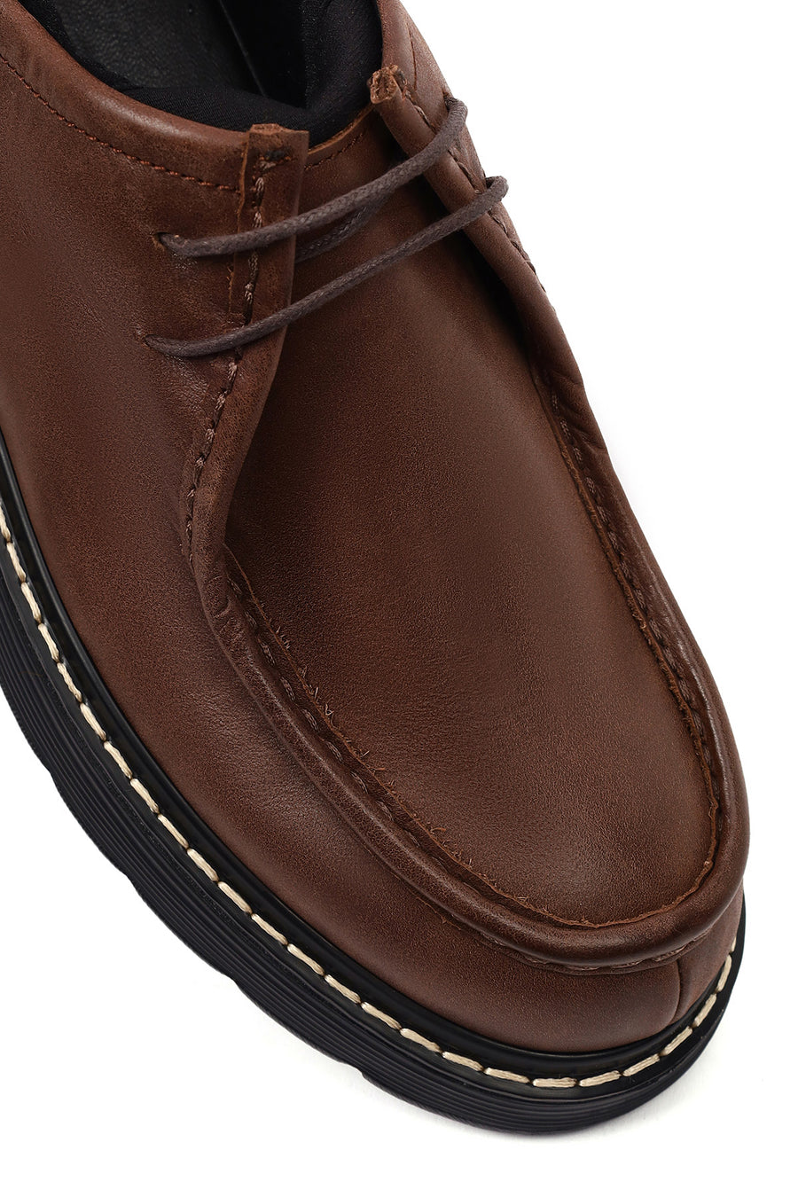 Men's Brown Lace-Up Thick Sole Leather Casual Shoes