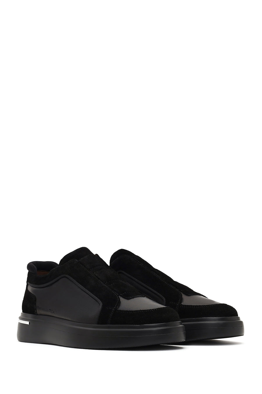 Men's Black Thick-Soled Leather Sneaker