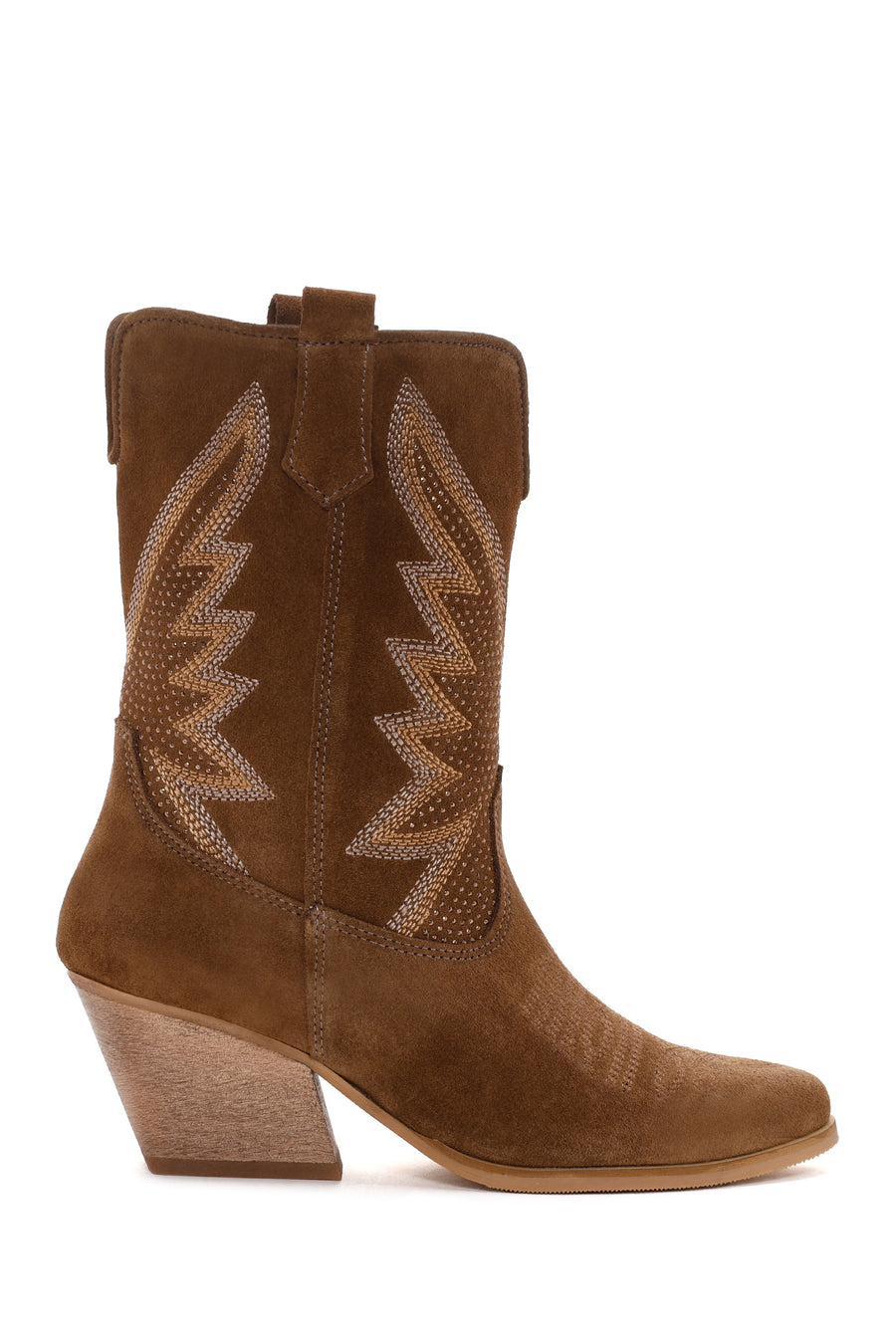 Women's Brown Stone Leather Cowboy Boots 23WFD193210 | Derimod