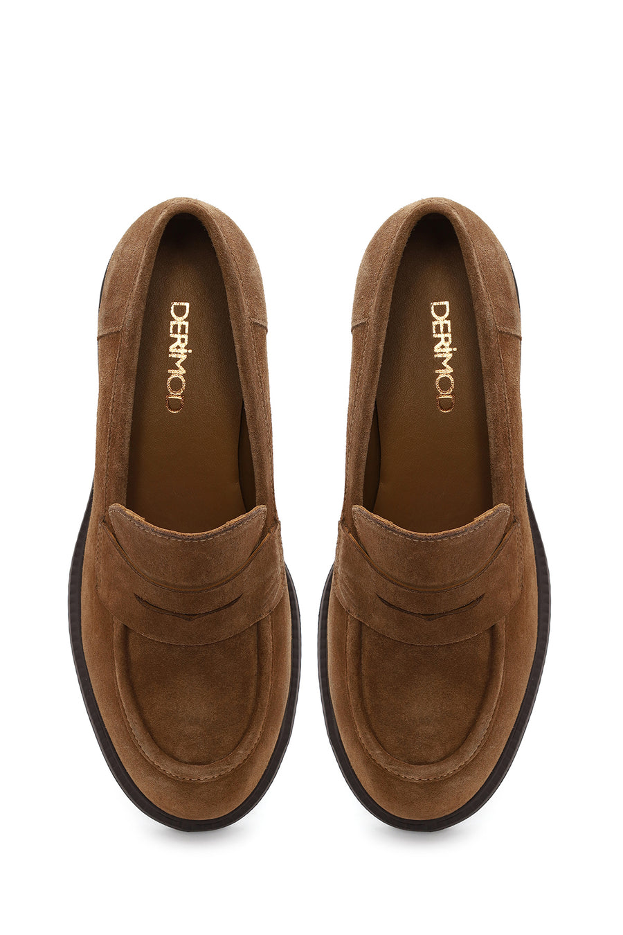 Woman Tan Chunky-Heel Suede Loafer