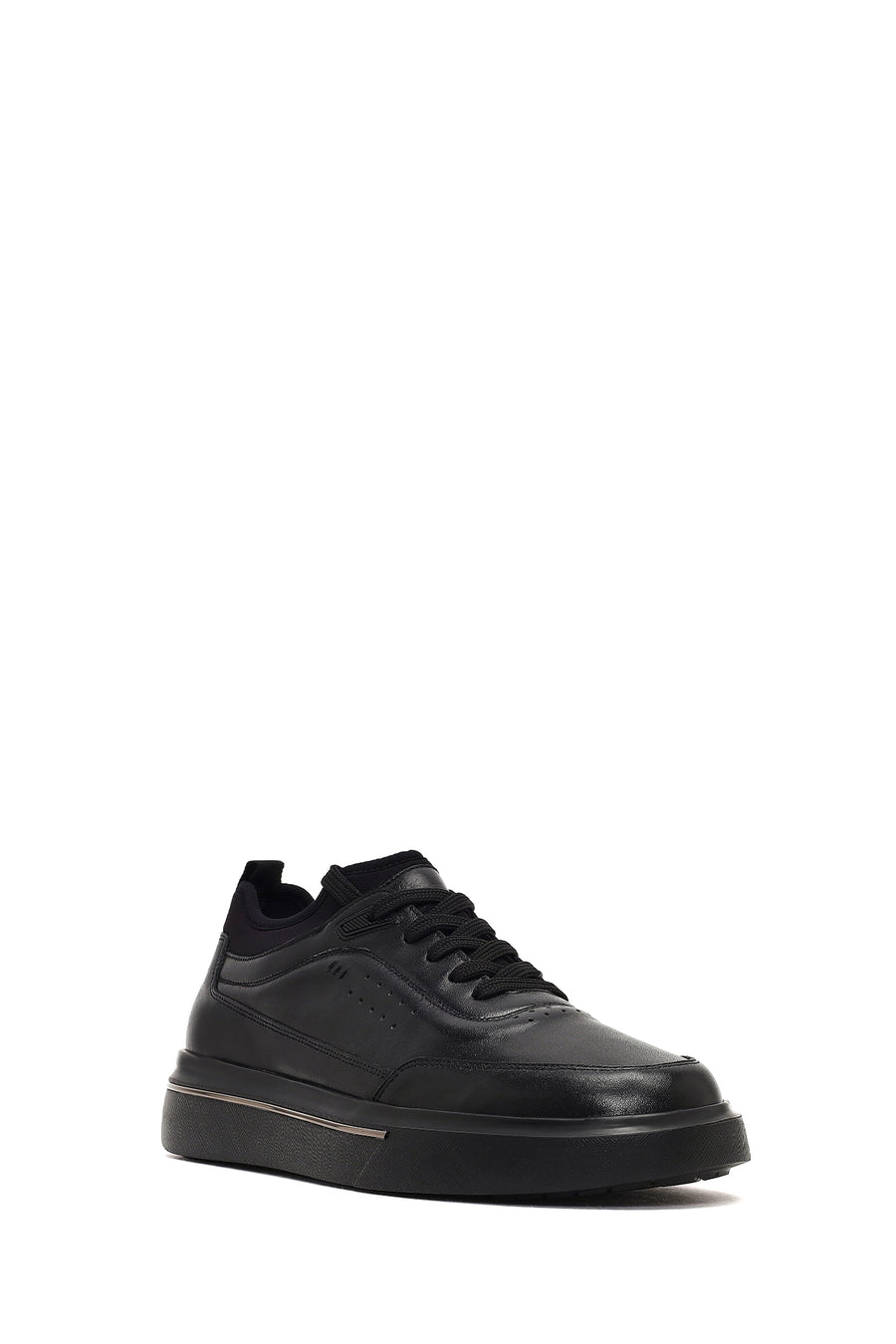 Men's Black Lace-Up Thick-Soled Leather Sneaker
