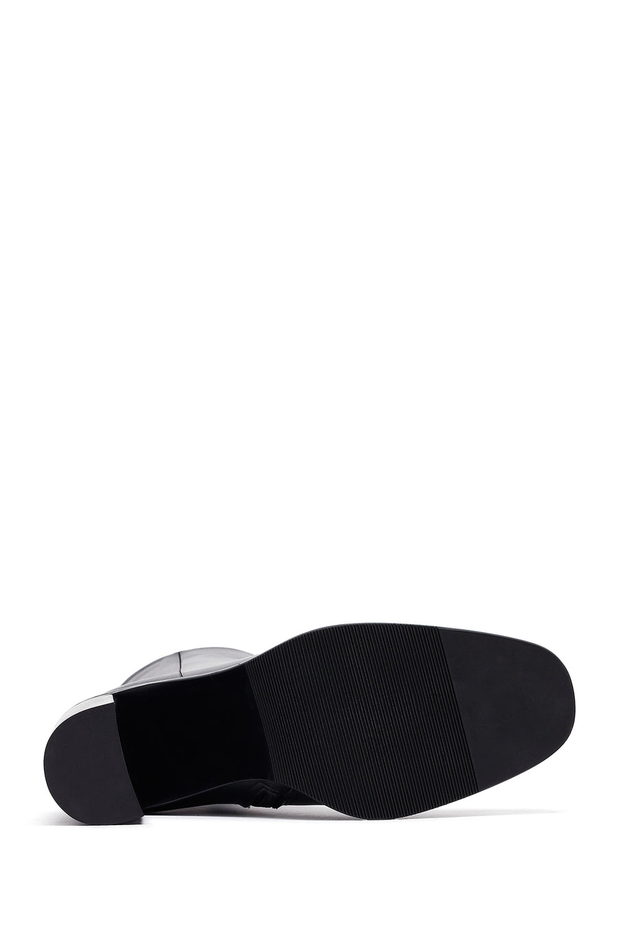 Woman Black Zippered Chunky Heels Leather Boat