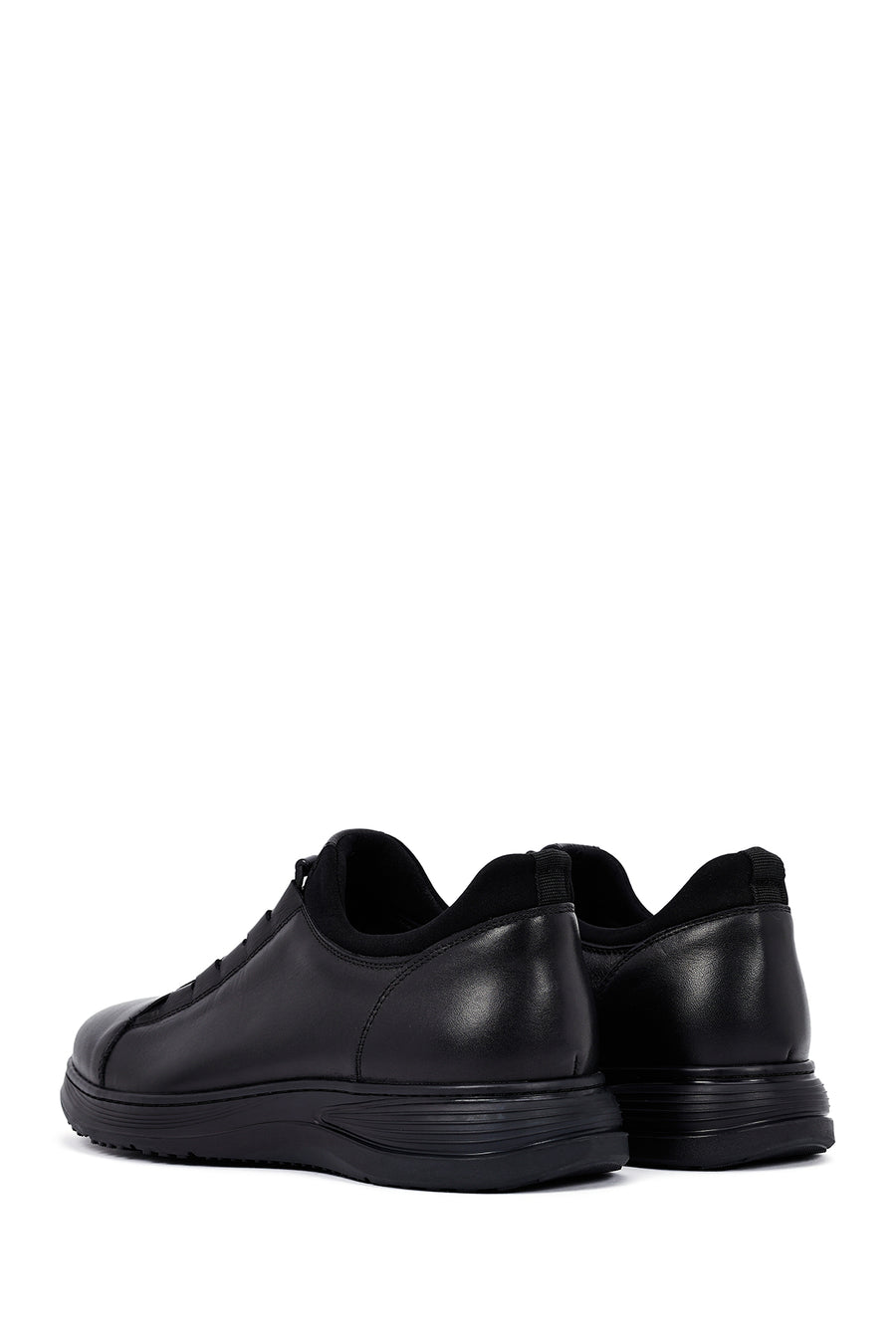Men's Black Lace-Up Leather Casual Sneakers