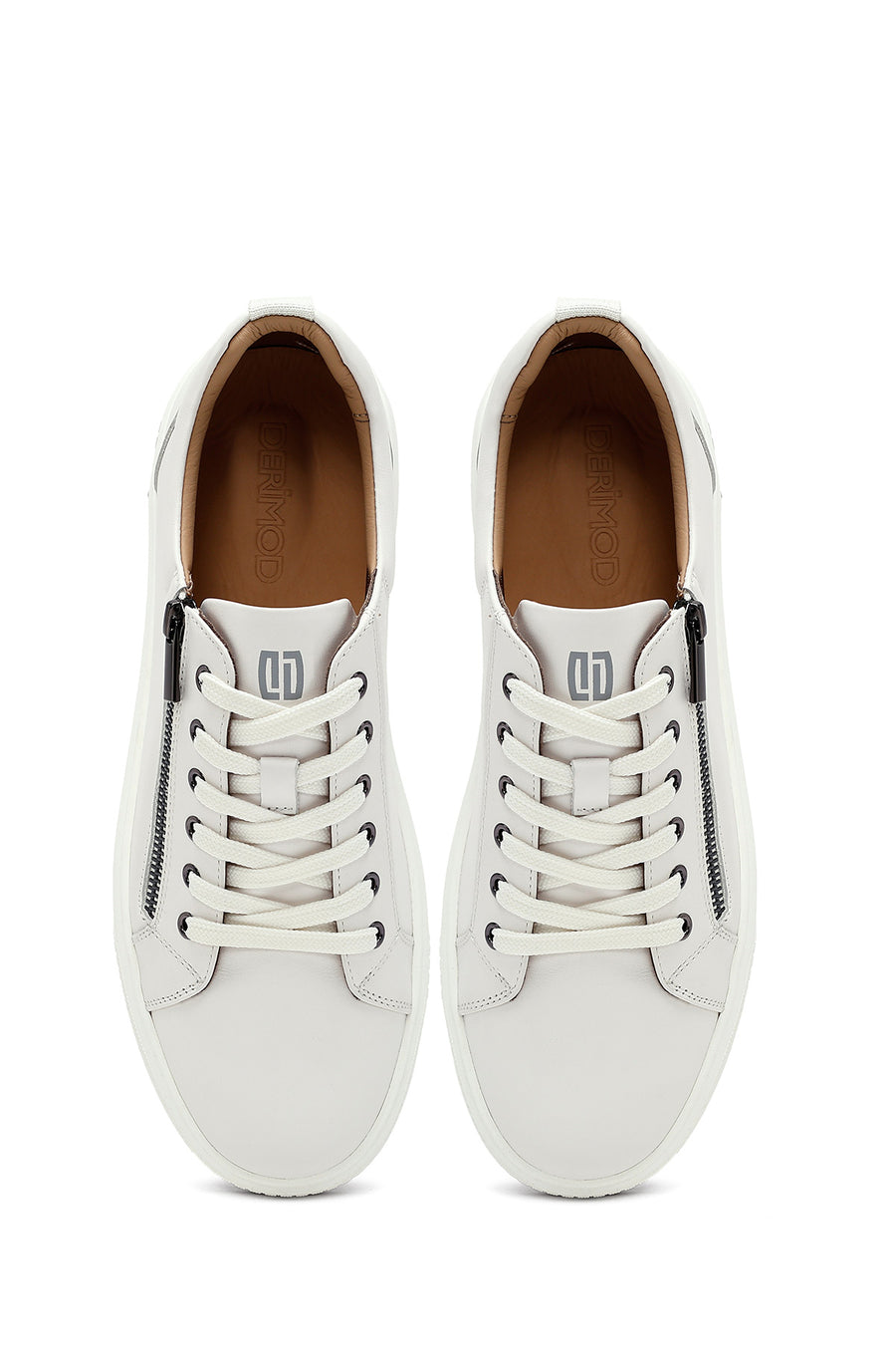 Men's White Lace-Up Leather Sneakers