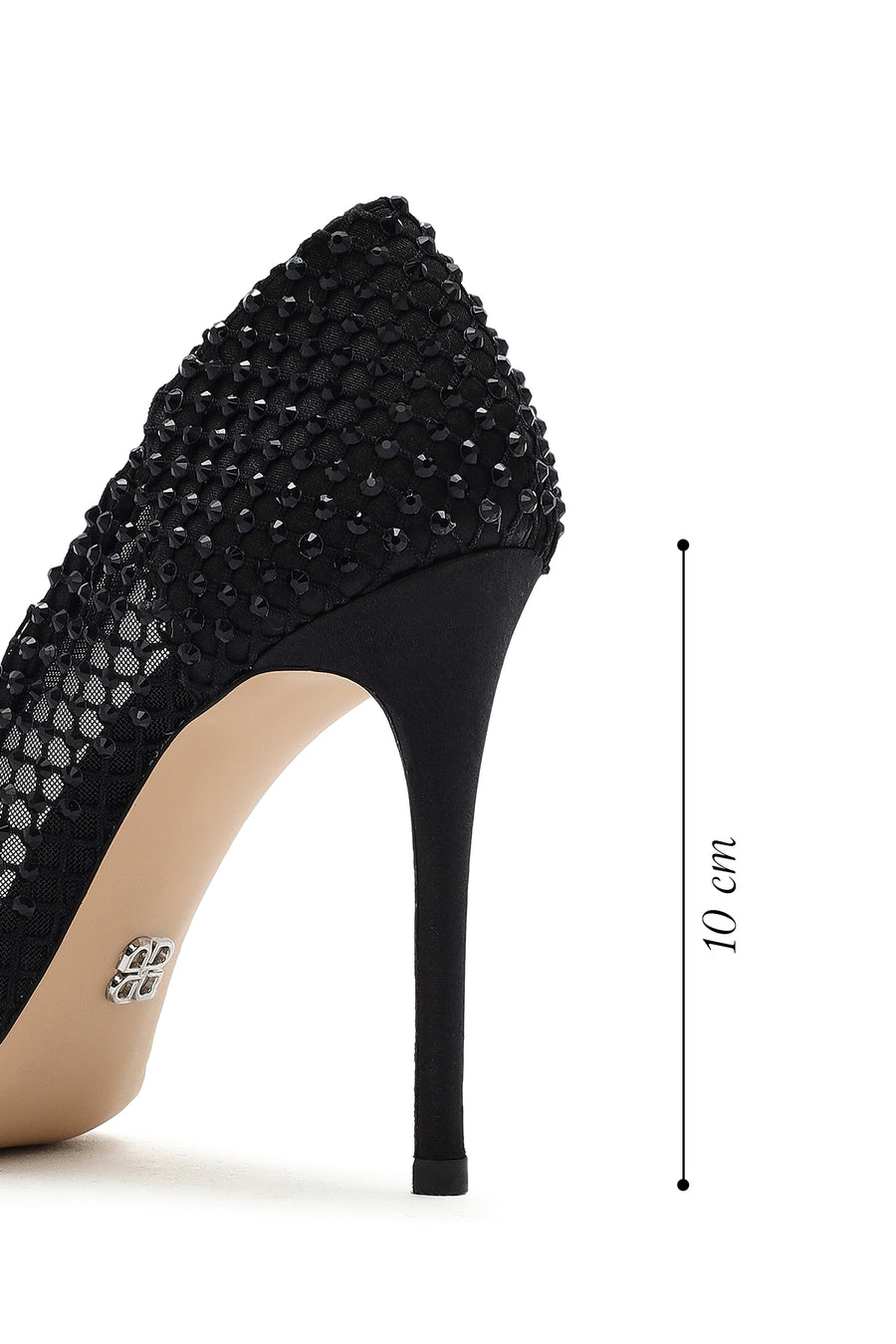 Woman Black Embellished High Thin-Heeled Leather Stiletto