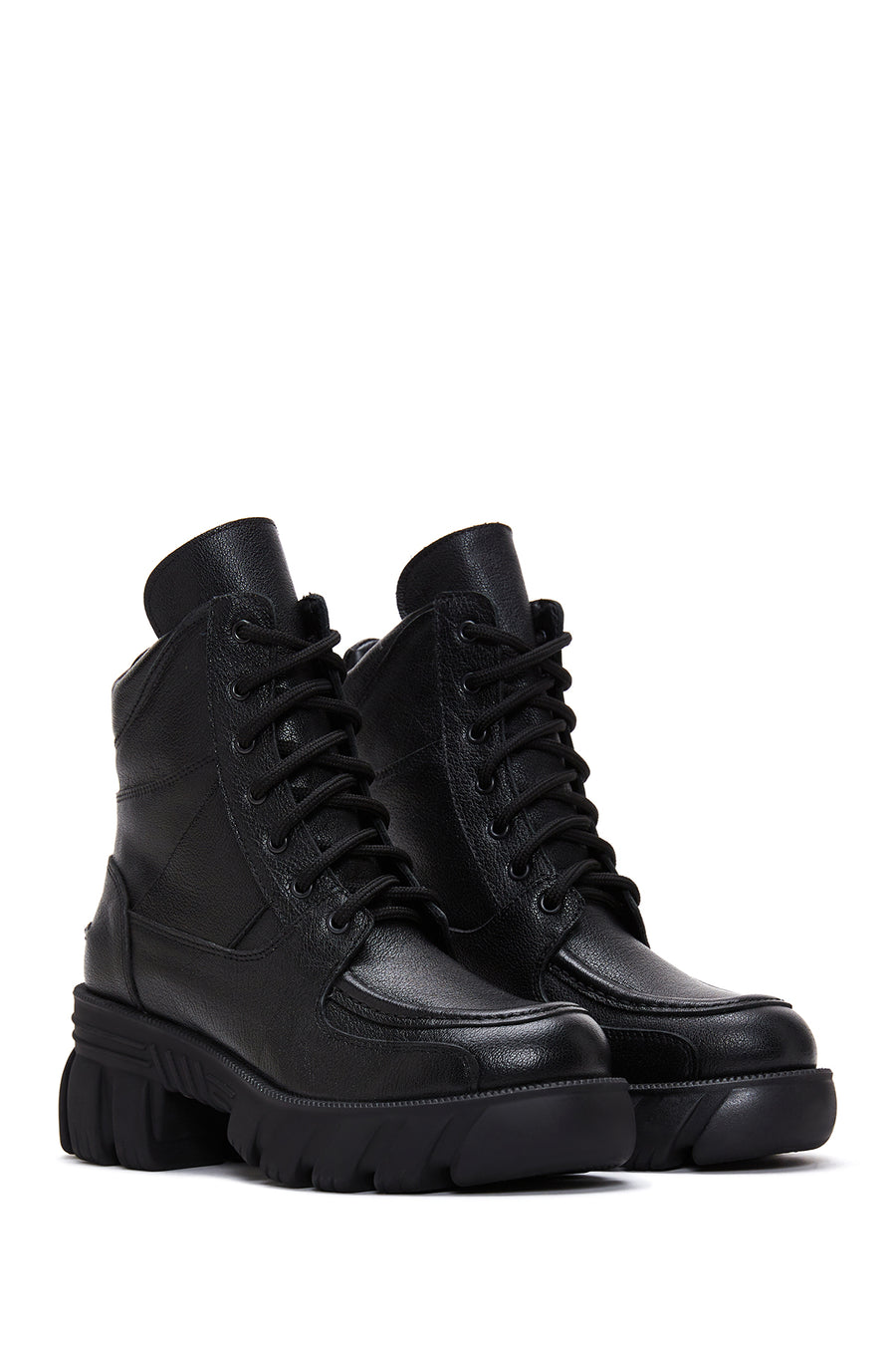 Women's Black Leather Lace-Up Boots