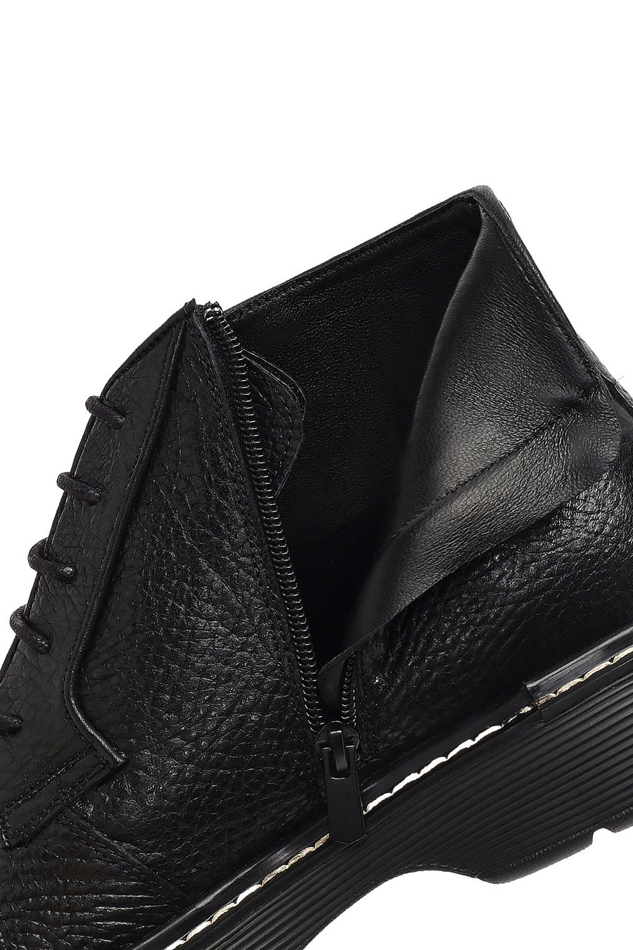 Men's Black Lace-Up Zipper Leather Casual Boot