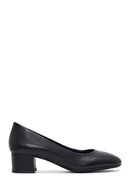 Women's Black Short Thick-Heeled Leather Shoes | Derimod