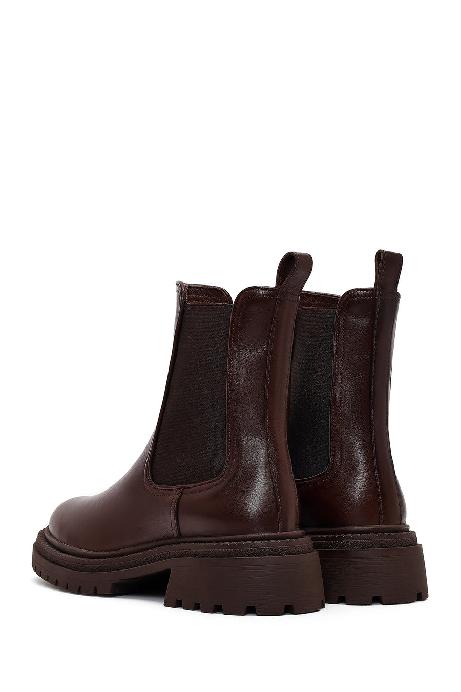 Woman Brown Thick-Soled Leather Chelsea Boots