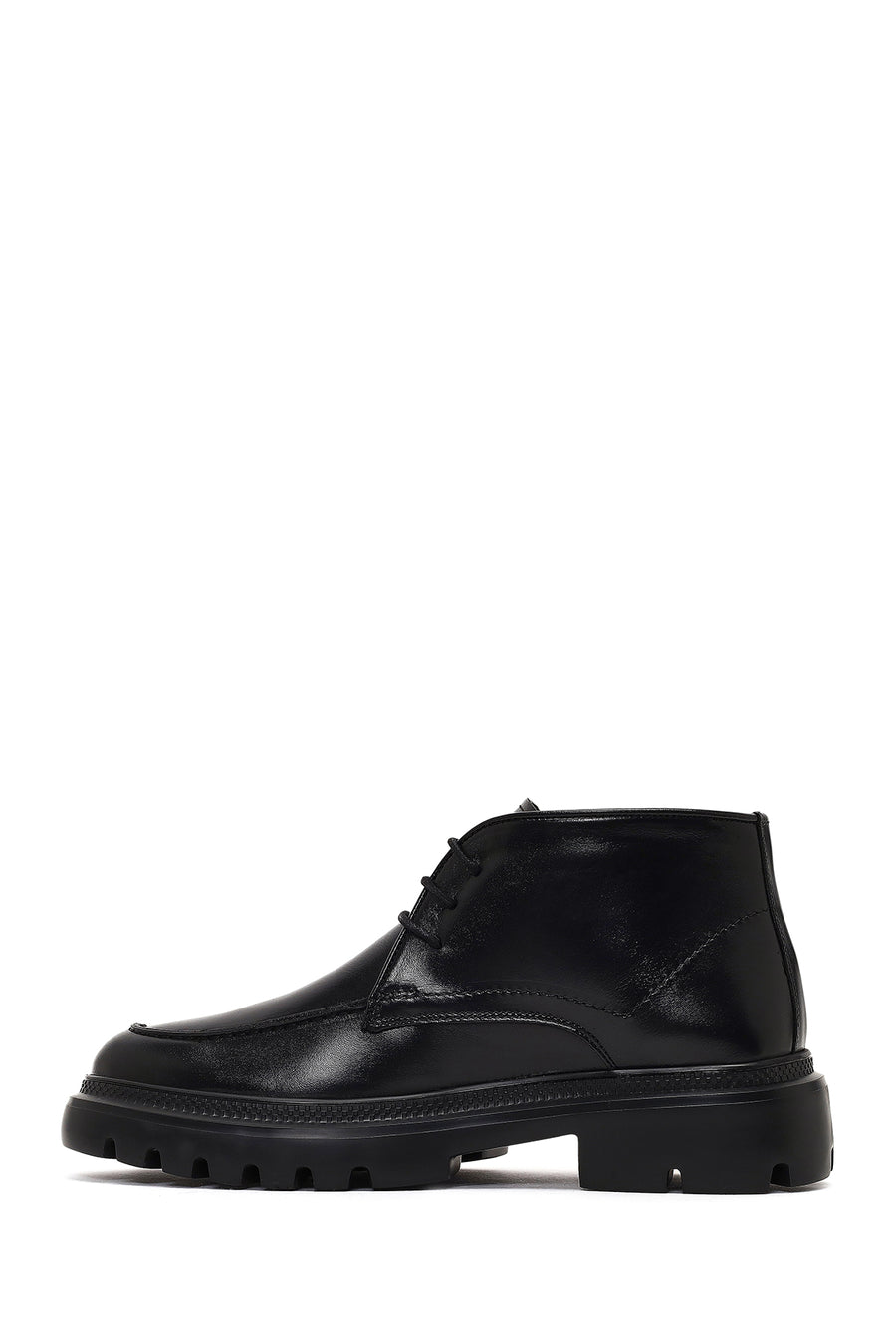 Men's Black Lace-Up Thick-Soled Leather Casual Boot