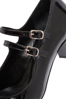 Women's Black Double Buckle Thick Heel Patent Leather Mary Jane Shoes | Derimod