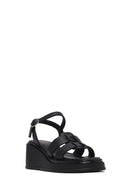 Women's Black Ankle Buckle Wedge Heel Leather Sandals | Derimod