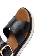 Women's Black Ankle Buckle Thick Soled Leather Sandals | Derimod