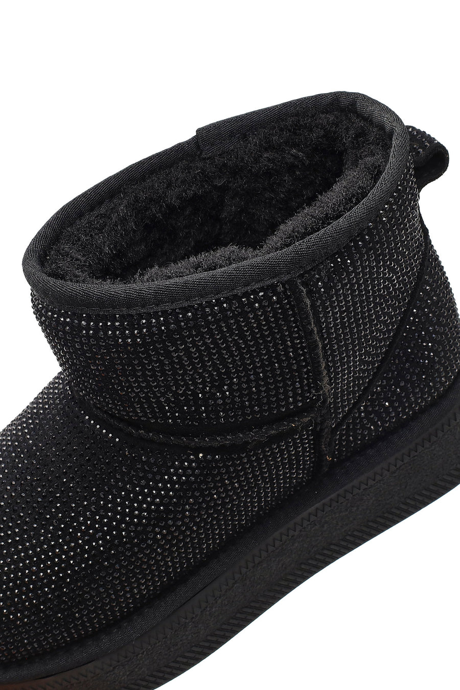 Woman Black Thick-Soled Embellished Leather Teddy Boots