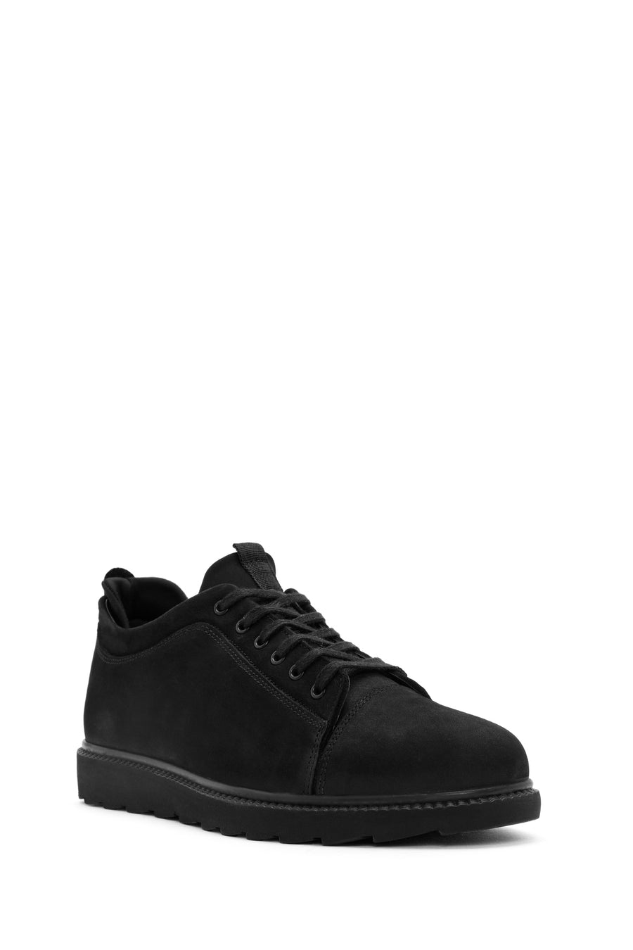 Erkek Siyah Bağcıklı Deri Sneaker