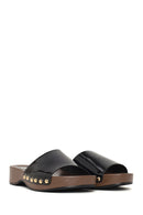 Woman Black Thick-Soled Patent Leather Slippers | Derimod