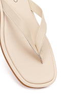Woman Cream Toe-Post Leather Slippers | Derimod