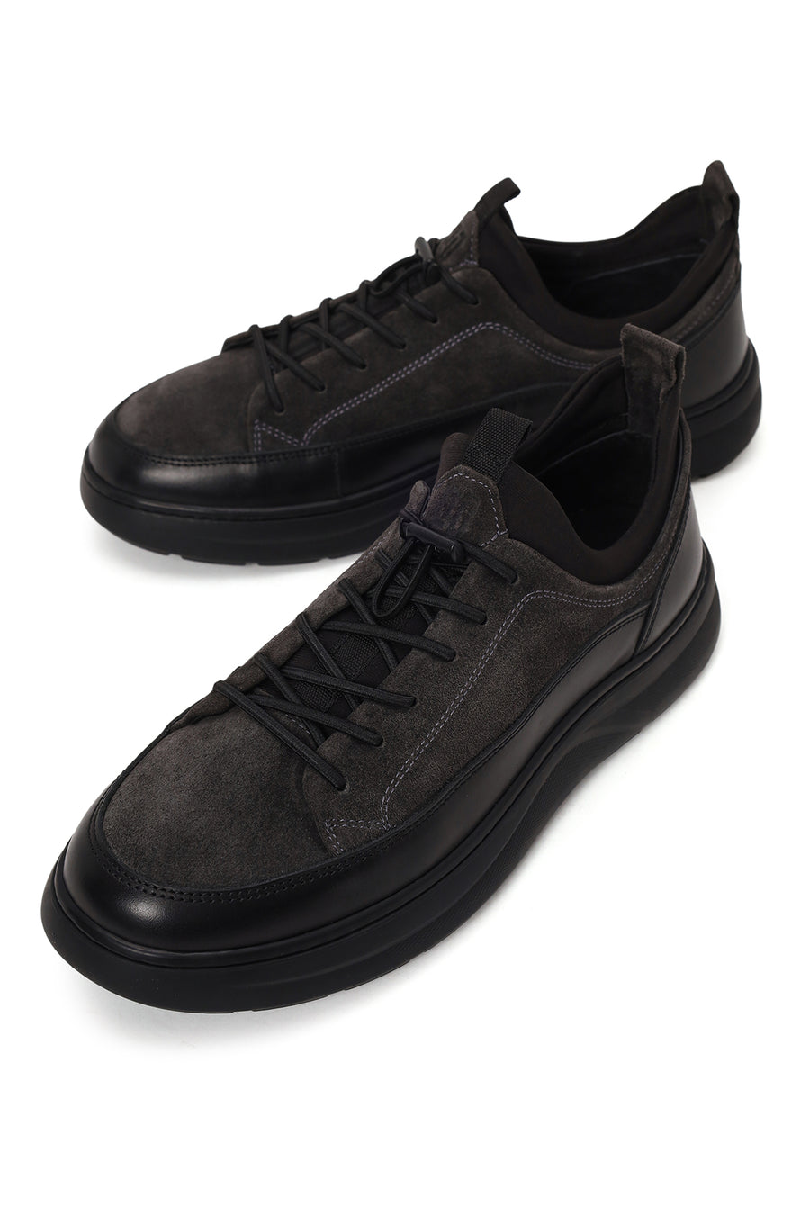 Erkek Gri Bağcıklı Kalın Tabanlı Deri Sneaker