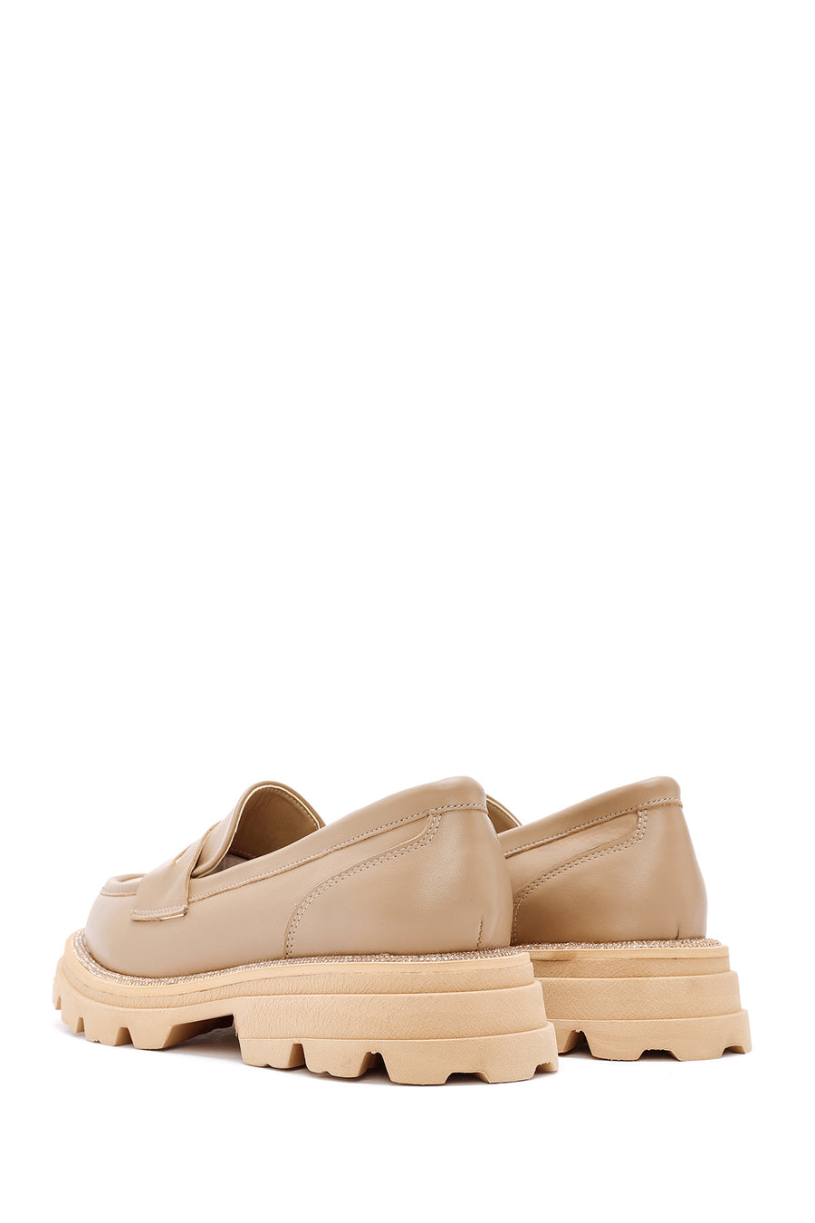 Women's Beige Thick Soled Leather Masculine Loafer