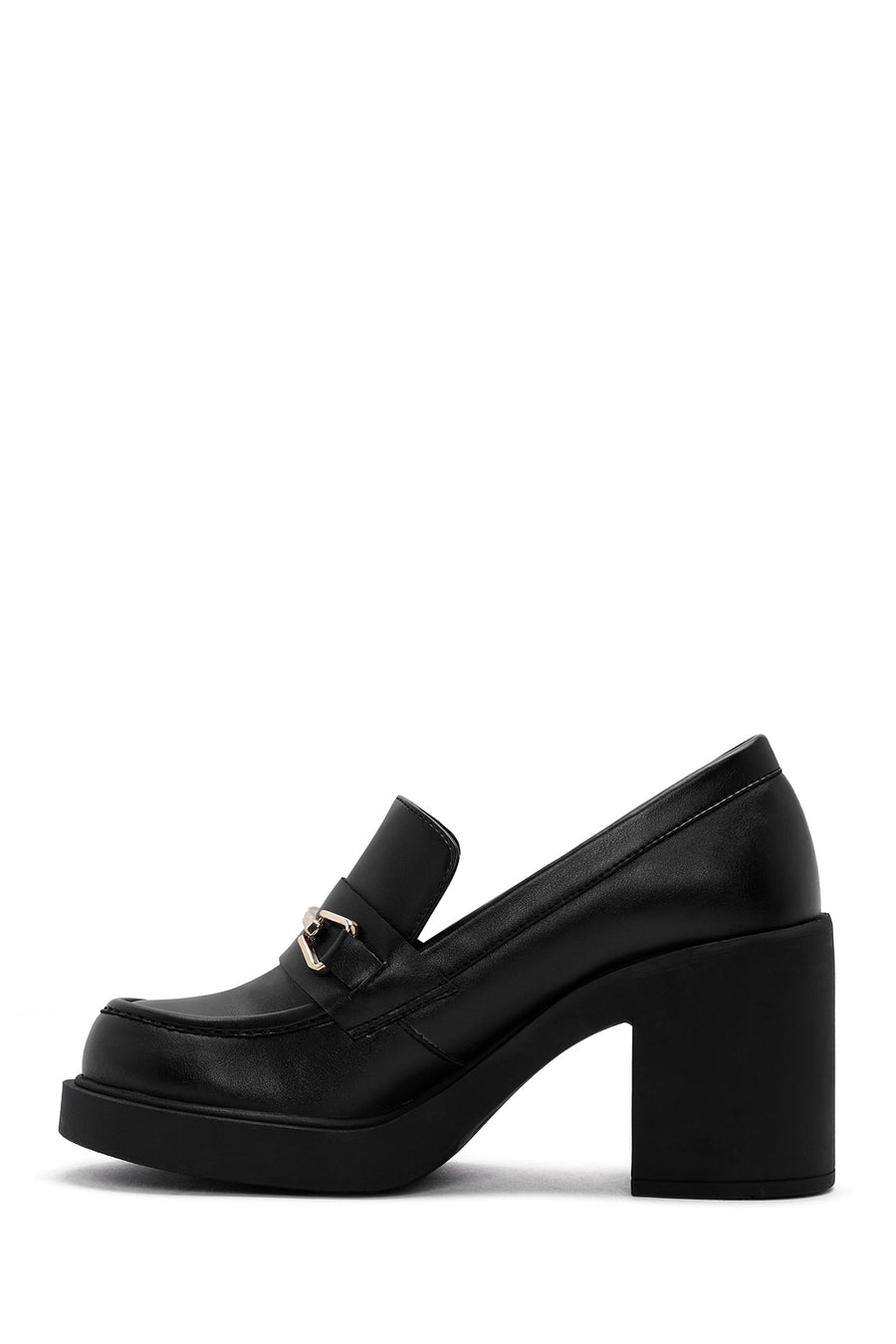 Women's Black Chunky Heel Loafers