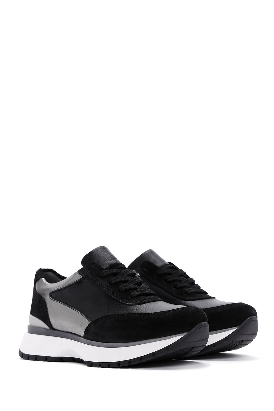 Women's Black Lace-Up Leather Sneaker