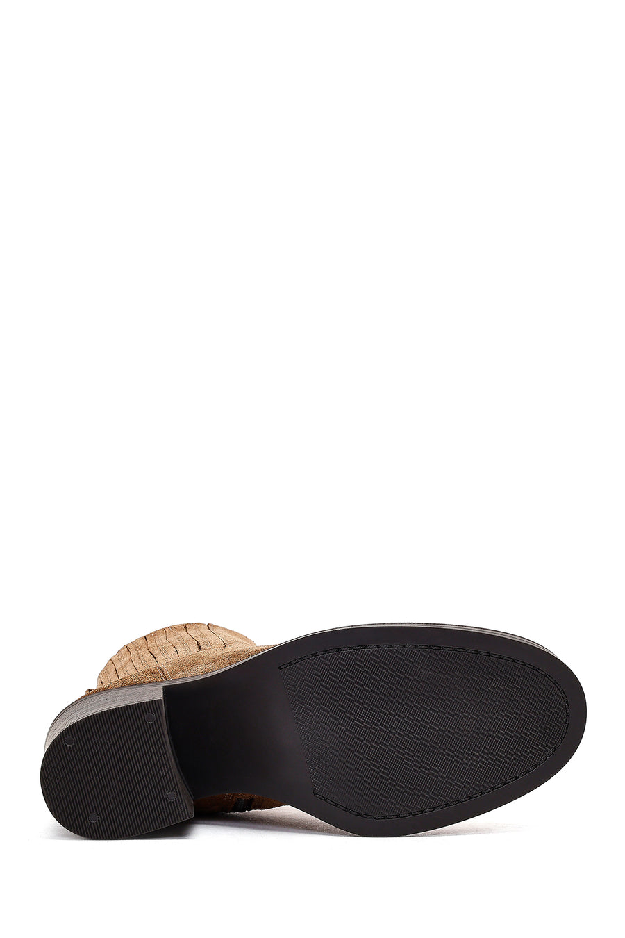 Women's Brown Zippered Thick Heel Suede Leather Boots