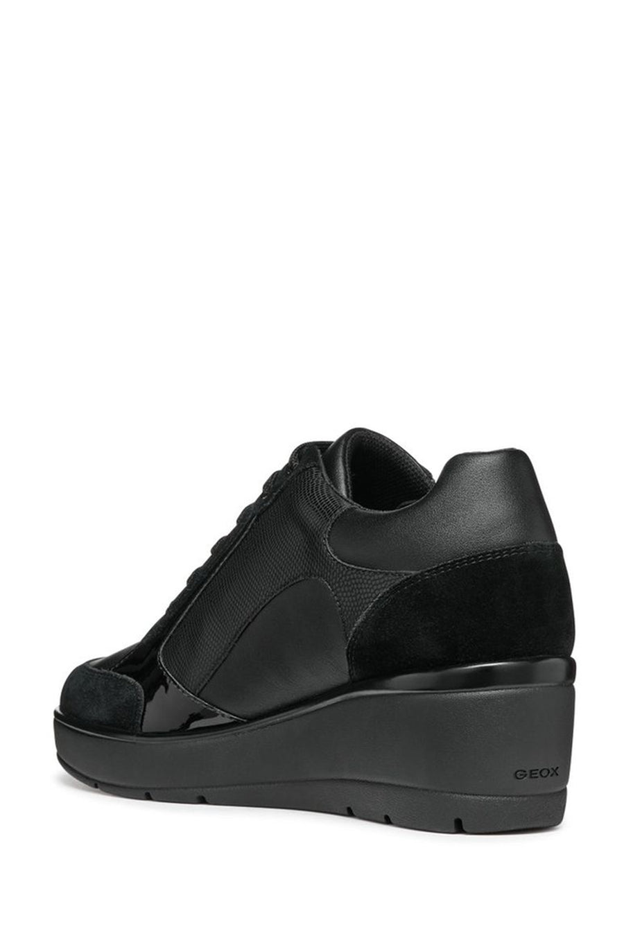 Geox Women's Black Wedge Heel Lace-Up Casual Sneakers