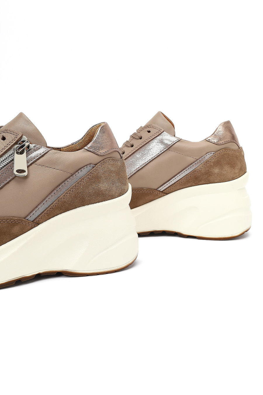 Women's Mink Lace-Up Zipper Detailed Wedge Heel Leather Sneaker