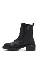 Women's Black Lace-Up Zipper Leather Combat Boots | Derimod