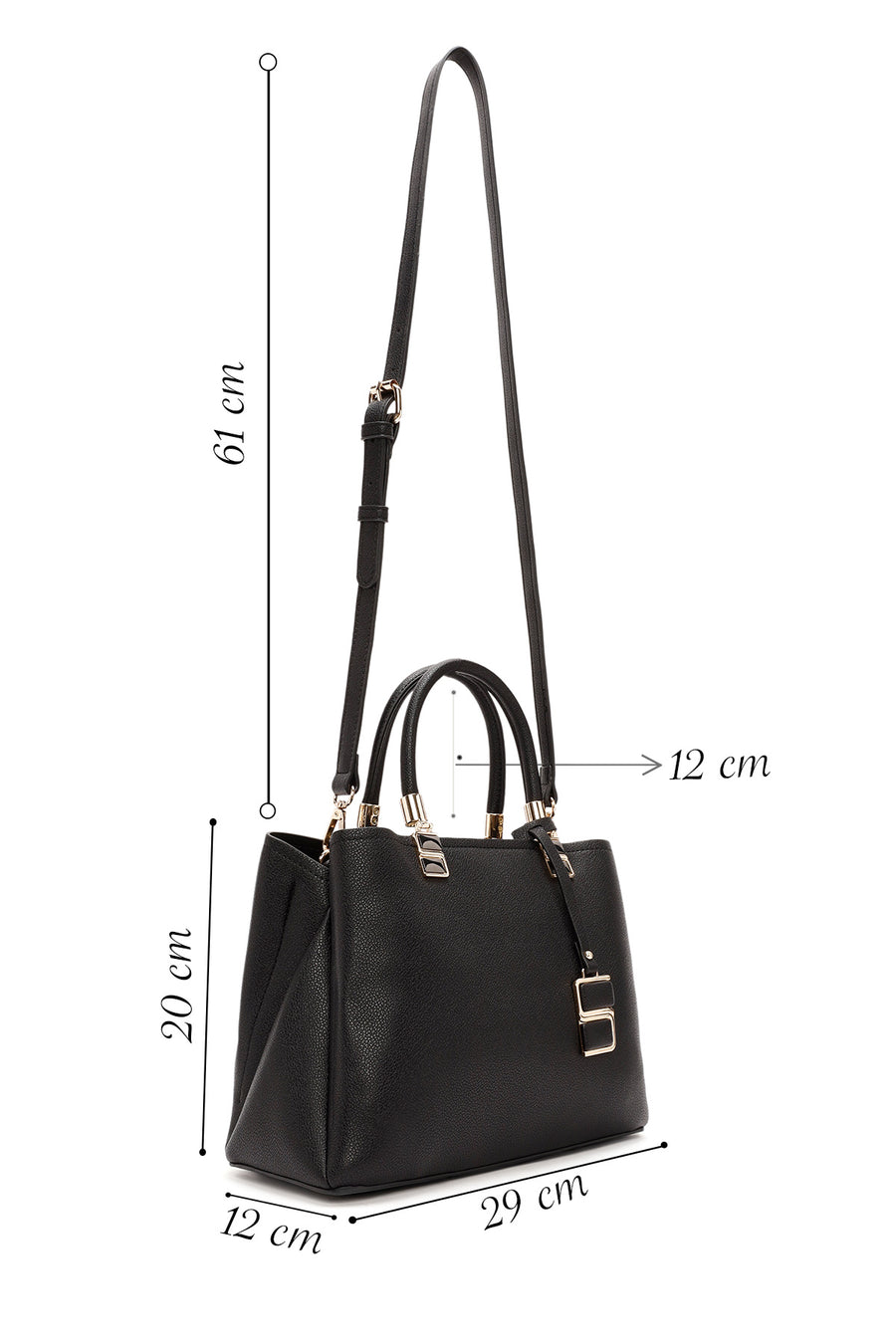 Woman Black Long-Strap Accessory-Detail Shoulder Bag