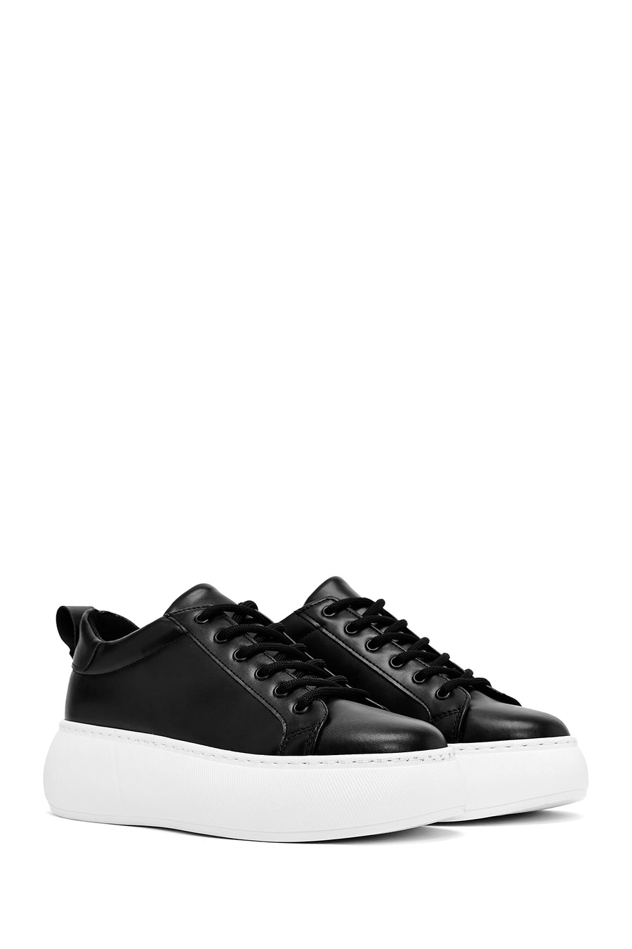 Women's Black Lace-Up Thick Soled Sneaker