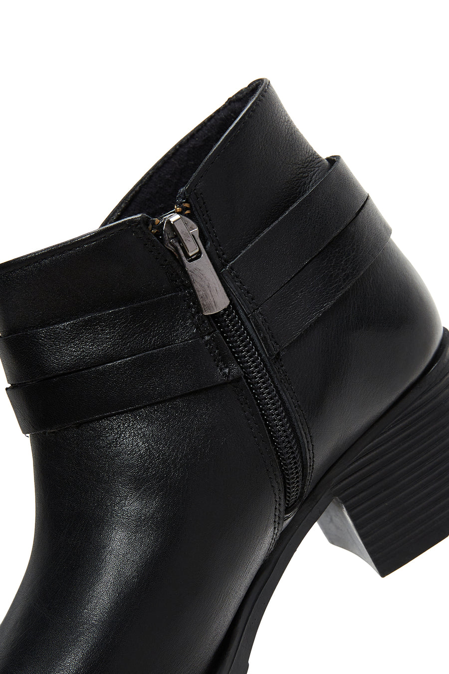Women's Black Leather Heeled Bootie