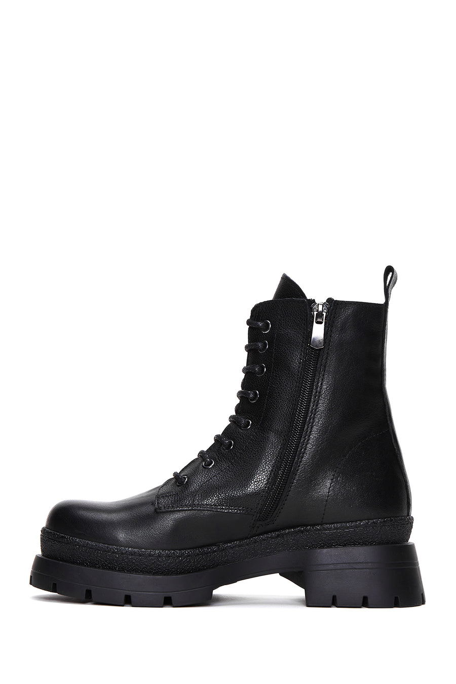 Women's Black Leather Zipper Boots